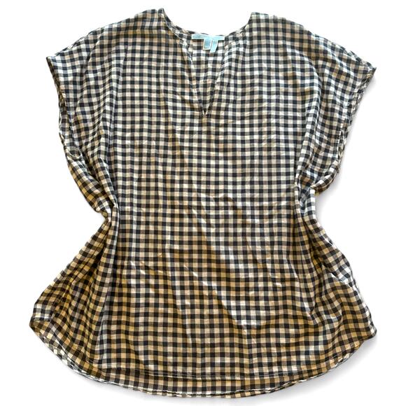 Draper James Navy Blue White Checkered Gingham Linen Blouse XXL - Picture 1 of 5